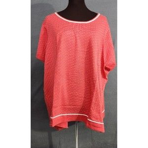 Woman Within Lightweight Sweater Plus 4X Short Sleeve Tomato Red White Polka Dot